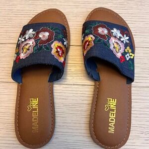 Madeline women's denim floral slide sandals. Excellent condition. Size 9